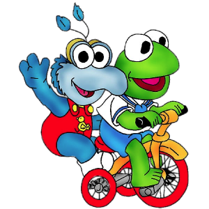 Kermit and Gonzo on tricycle