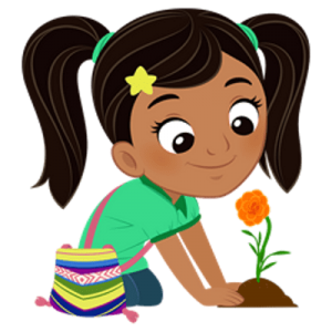 Nina planting a flower