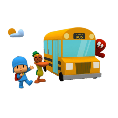 Pocoyo taking the schoolbus