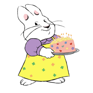 Ruby Bunny holding birthday cake