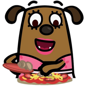 Boj character Ruby Woof making pizza