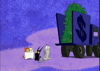 Catscratch Truckload of money animated GIF