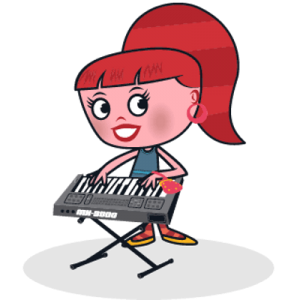 Cha Ching character Pepper on the keyboard