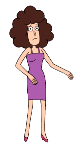 Clarence character Melanie in purple dress