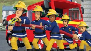 Fireman Sam and team holding hose