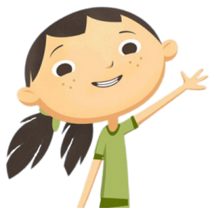 Justin Time character Olive waving