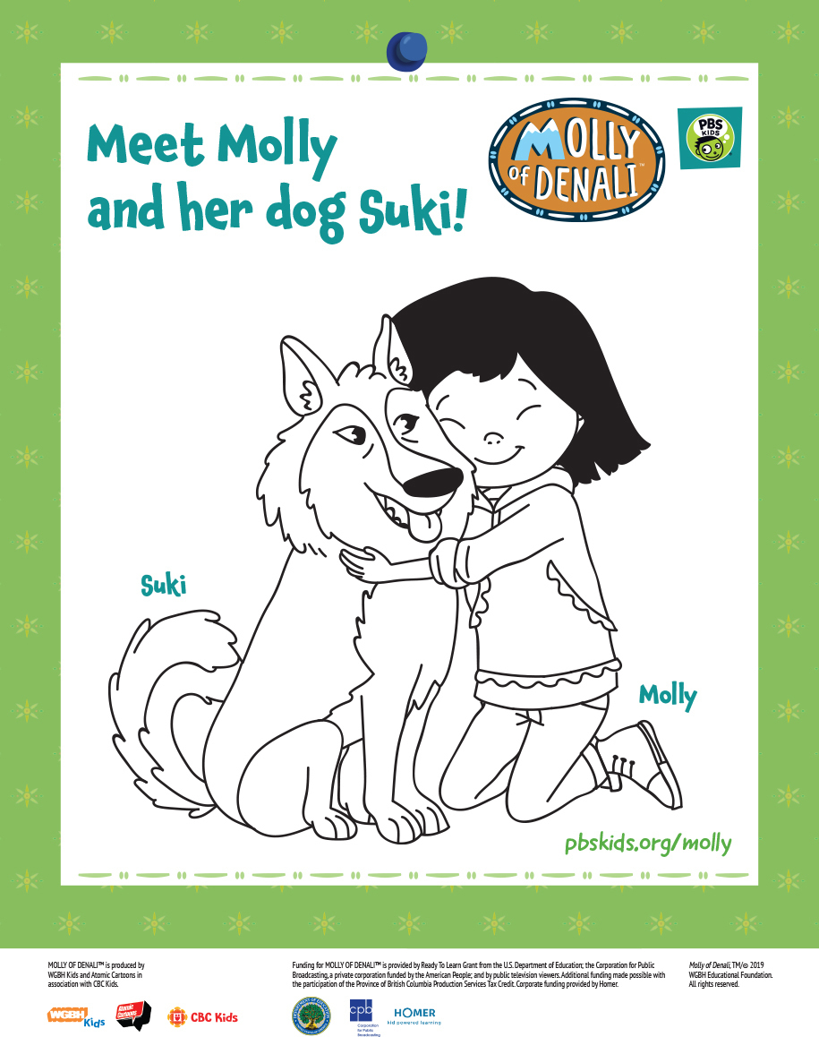 Molly and her dog Suki colouring image