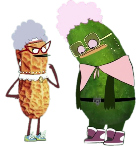 Pickle and Peanut dressed as old ladies