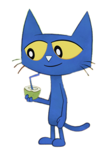 Pete the Cat drinking from coconut