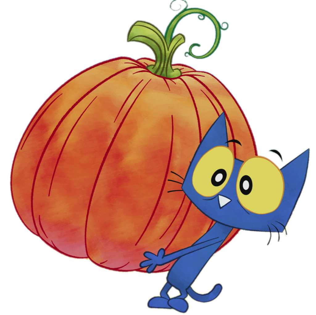 Pete the Cat with giant pumpkin