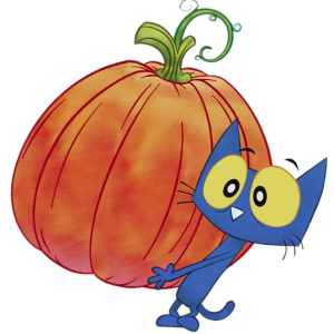 Pete the Cat with giant pumpkin