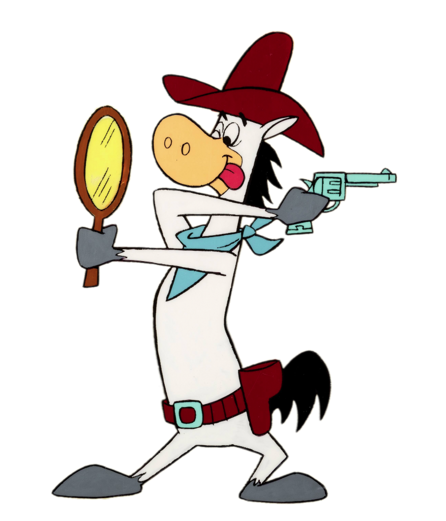 Quick Draw McGraw shooting behind him