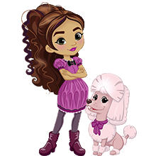 Sunny Day character Lacey with her poodle KC