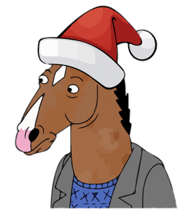 BoJack Horseman wearing a Christmas Hat