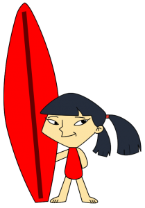 Captain Flamingo character Lizbeth with Surf Board