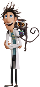 Cloudy with a chance of Meatballs character Flint Lockwood with Monkey