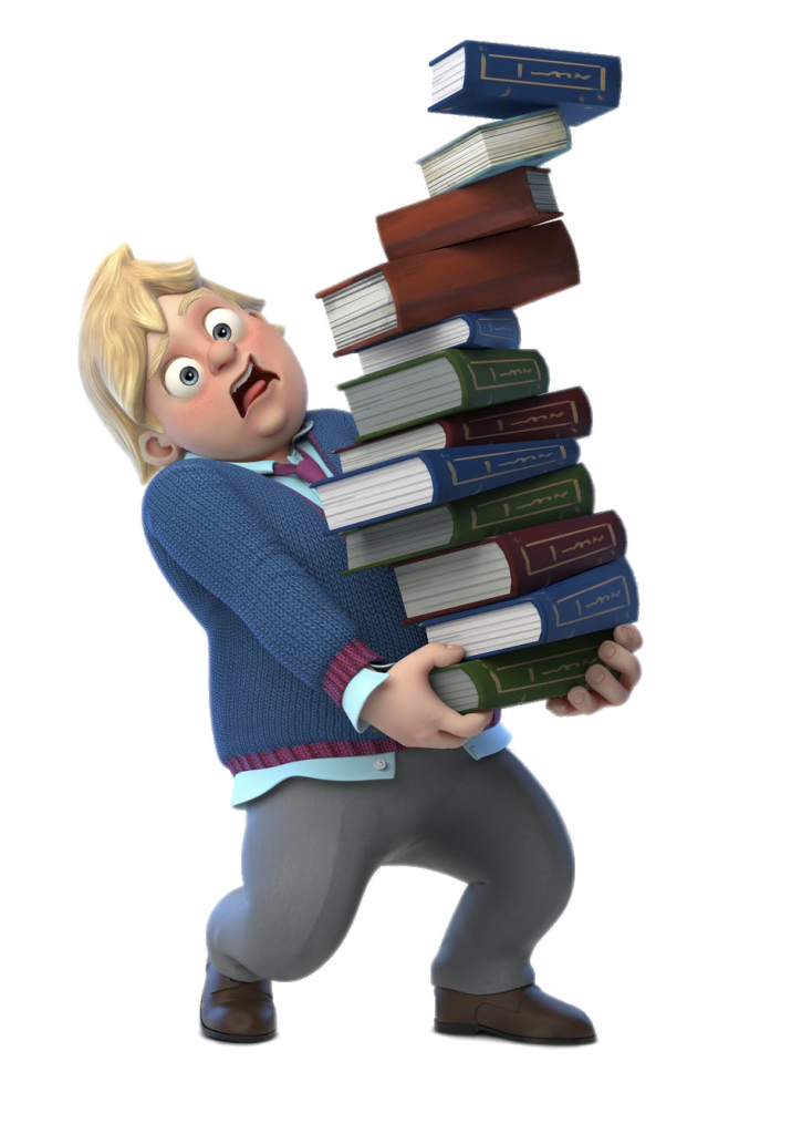 Dennis & Gnasher character Bertie with pile of books