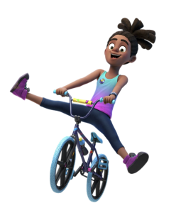 Dennis Gnasher character Jemima on her bicycle
