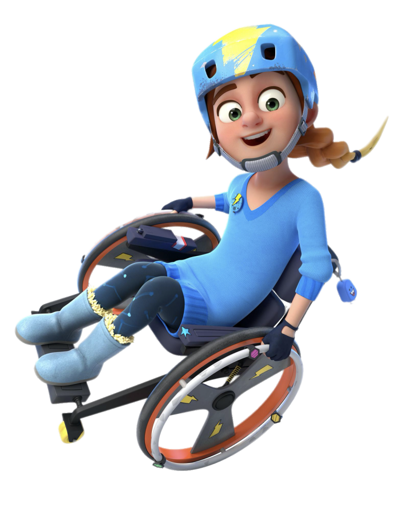 Dennis & Gnasher character Rubi in her wheelchair