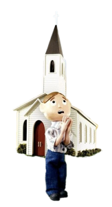 Moral Orel Puppington in front of church