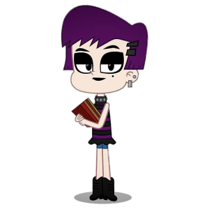 Looped character Amy holding books