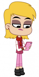 Looped character Sarah Doover holding smartphone
