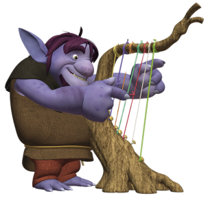 Mike the Knight character Pa Troll playing the Harp