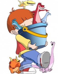 Harry Carrying his Bucket of Dinosaurs