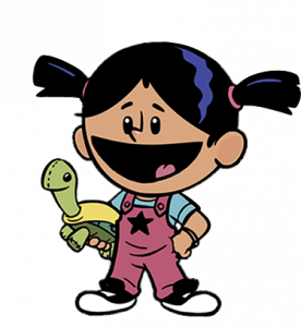 Xavier Riddle Yadina Riddle with stuffed turtle