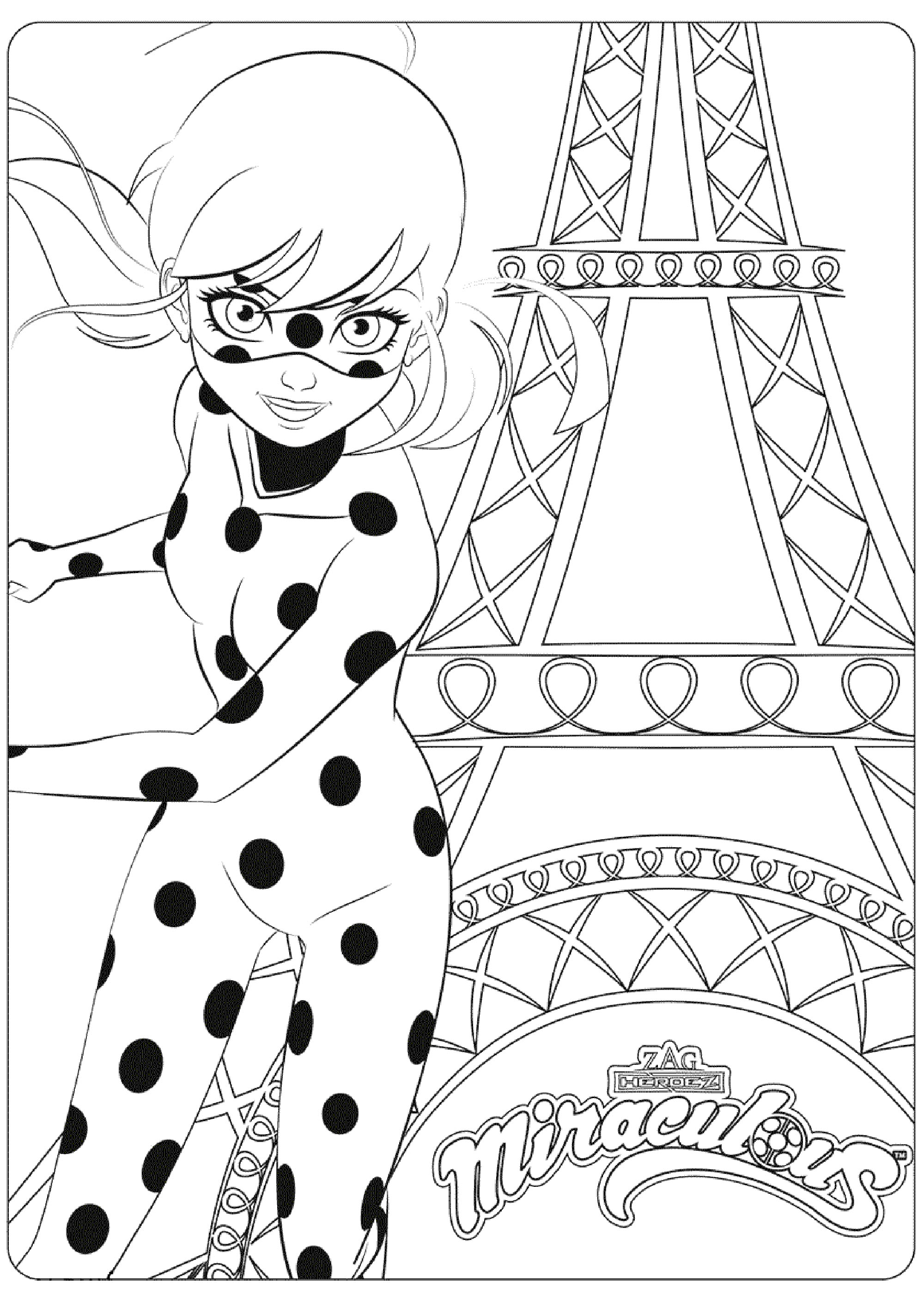 Miraculous Ladybug Cat Noir Eiffel Tower Colouring Image