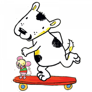 Poppy Cat Zuzu and Mo on a skateboard