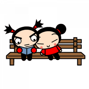 Pucca Pucca and Garu on a bench