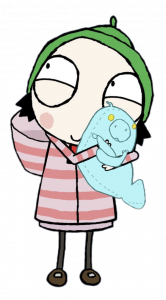 Sarah and Duck Sarah holding stuffed animal