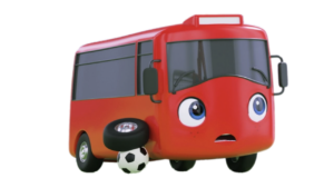 Go Buster Little Red Bus playing soccer