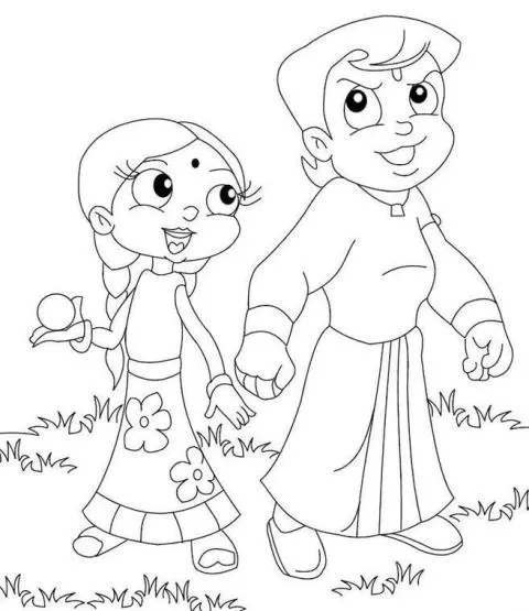 Chhota Bheem - Bheem and Chutki colouring image