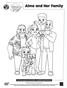 Alma’s Way – Alma and Family – Colouring Page