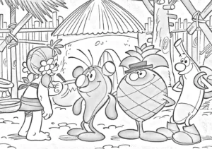 The Fruitties – Village – Colouring Page