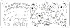 Pretzel and the Puppies – Family – Colouring Page