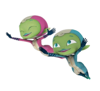 Cosmic Quantum Ray – Atee and Geecey Flying – PNG Image