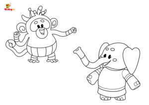 Giggle Wiggle – Monkey Joe and Elephant – Colouring Page