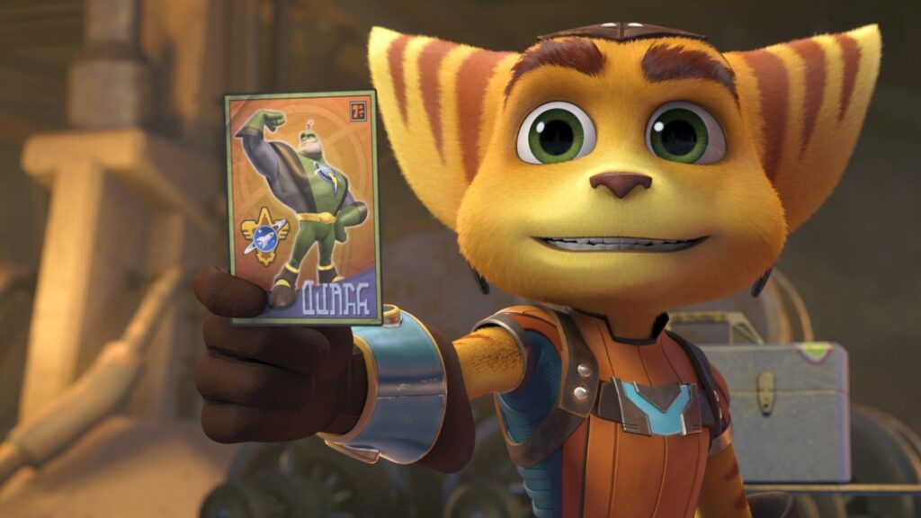 Ratchet holds up his QWARK TRADING CARD Highres copy.png